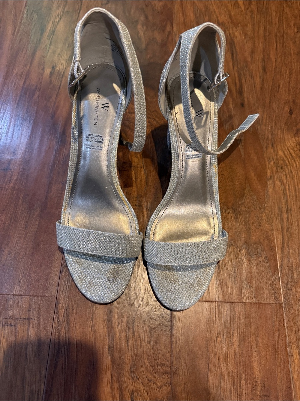 Worthington Sparkling Silver Open-Toe Ankle-Strap Heels